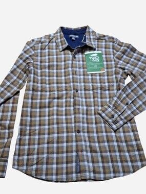 Toad & Co 100% Organic Cotton mens small flannel Shirt Hiking Outdoor Gorpcore